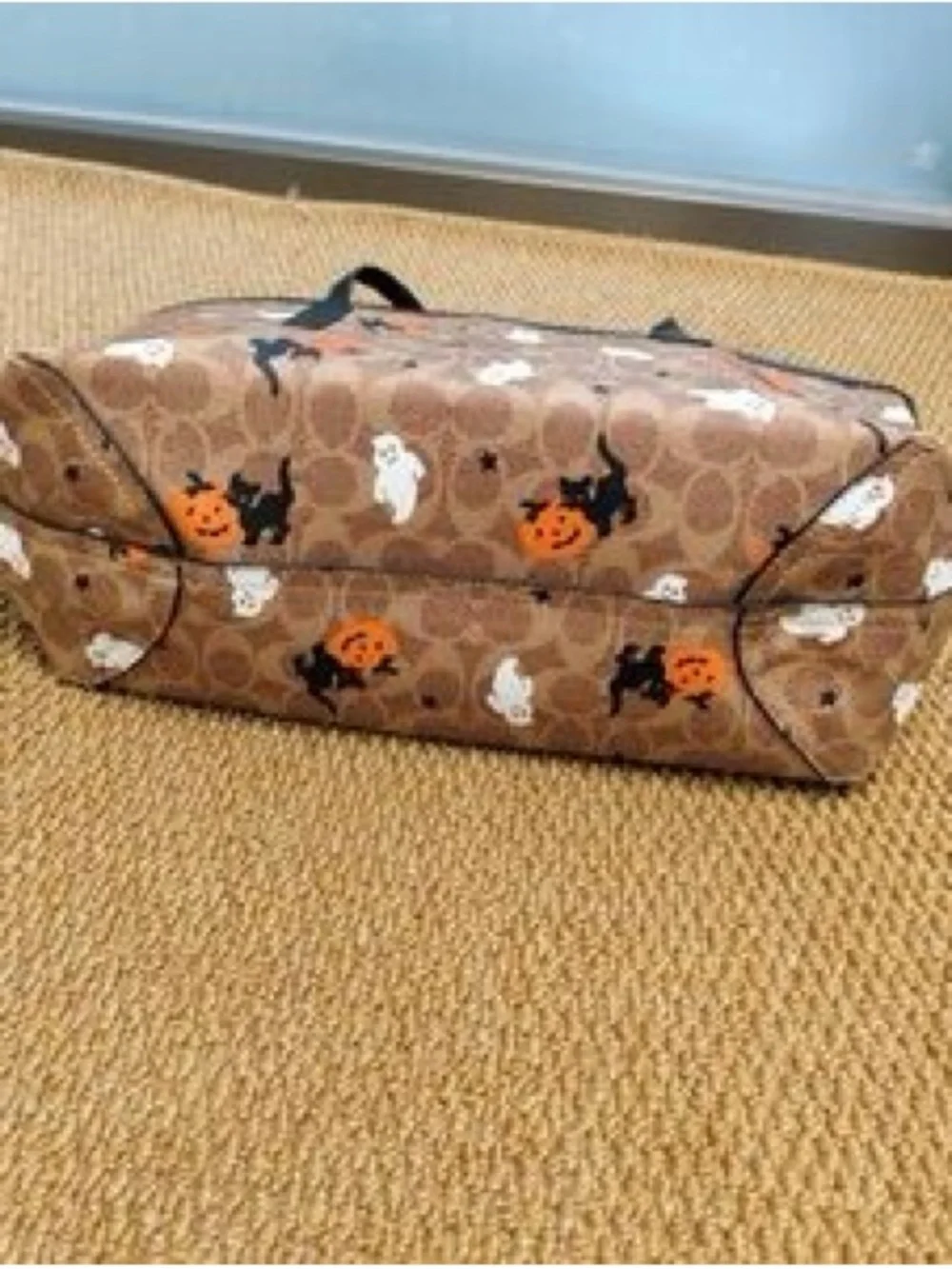 Coach Brown Signature Halloween Tote with Black Trim and Orange Accents
